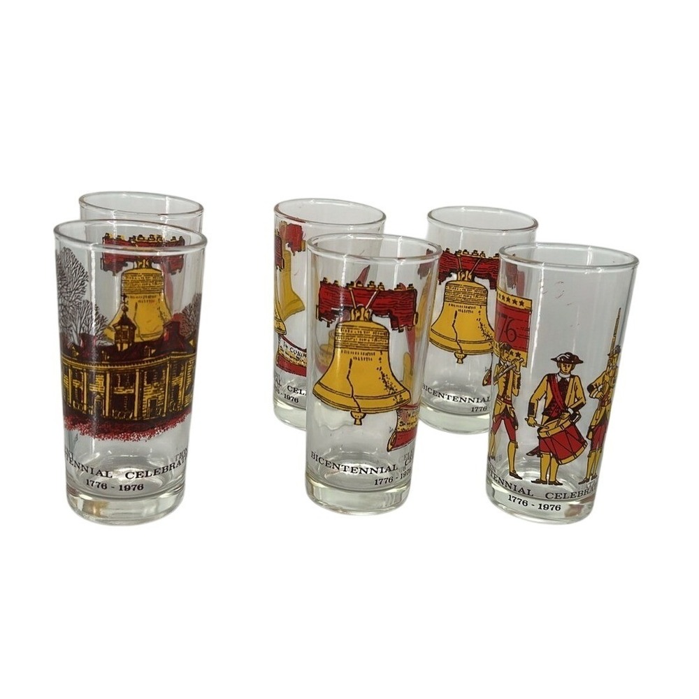 Vtg A& P‎ Bicentennial Celebration Glasses (6) Peanut Butter Jars Liberty Bell